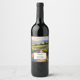 Levendig olieverfschilderij Zonnige Toscaanse Wijn Etiket