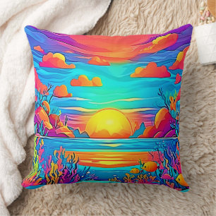 Levendig onderwater zonsondergang kunstwerk kussen