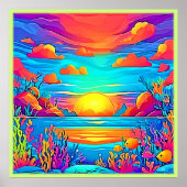Levendig onderwater zonsondergang kunstwerk poster (Voorkant)
