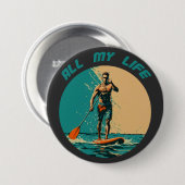 Levendig ontwerp met man op sup paddle board ronde button 7,6 cm (Voorkant /achterkant)