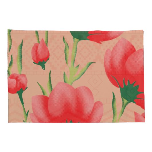 Levendig ontwerp van rode stof met bloemmotief kussensloop (Achterkant-Rechts)