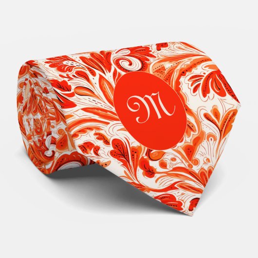 Levendig Oranje Abstract Botanisch Stropdas (Opgerold)