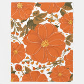 Levendig Oranje bloemmotief met bladeren Fleece Deken (Voorkant)