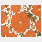 Levendig Oranje bloemmotief met bladeren Fleece Deken (Voorkant (Horizontaal))