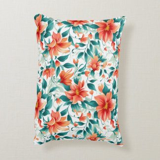 Levendig Oranje Bloemtuin Patroon - Elegante Thee Accent Kussen