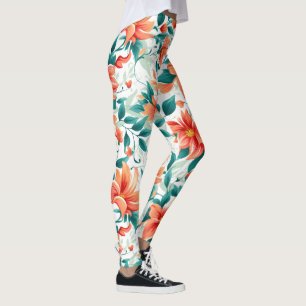 Levendig Oranje Bloemtuin Patroon - Elegante Thee Leggings