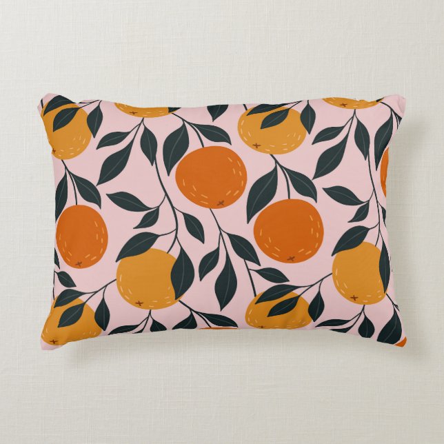 Levendig Oranje Citrus Naadloos Patroon Accent Kussen (Voorkant)