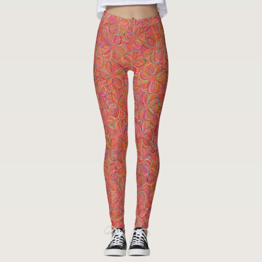 Levendig Oranje cyclisch chaospatroon Leggings (Voorkant)