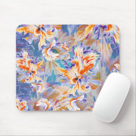 Levendig Oranje en Blauw Abstract Bloem Motief Mui Muismat