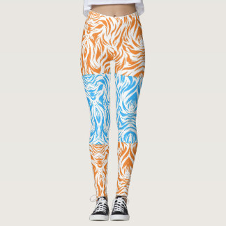 Levendig oranje en blauw abstracte wervelpatroon b leggings