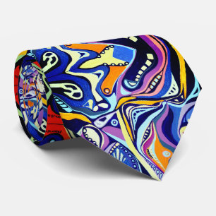 Levendig Oranje en Blauw Psychedelisch Abstract Stropdas