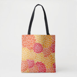 Levendig Oranje en Rode Dahlia Floral Tote Bag