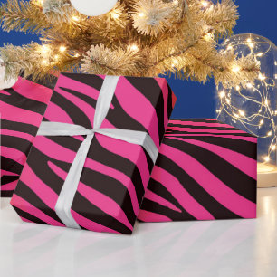 Levendig Oranje en Roze Zebra Streeppatroon Cadeaupapier