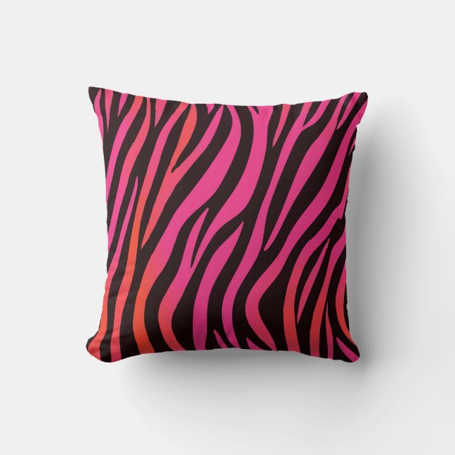 Levendig Oranje en Roze Zebraprint Patroon Kussen (Voorkant)