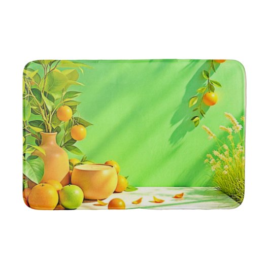 Levendig Oranje Groen Stilleven Design Badmat (Voorkant)