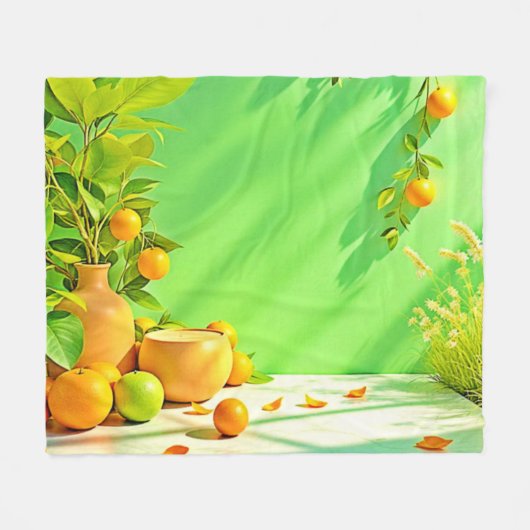 Levendig Oranje Groen Stilleven Design Fleece Deken (Voorkant (Horizontaal))