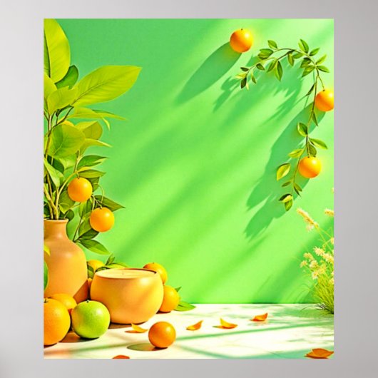 Levendig Oranje Groen Stilleven Design Poster (Voorkant)