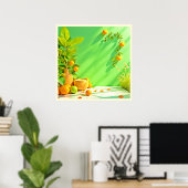 Levendig Oranje Groen Stilleven Design Poster (Thuiskantoor)