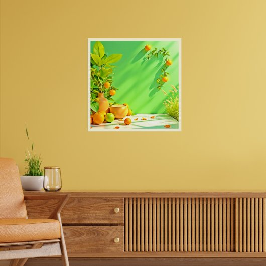 Levendig Oranje Groen Stilleven Design Poster (Woonkamer 2)