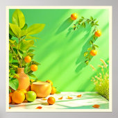 Levendig Oranje Groen Stilleven Design Poster (Voorkant)