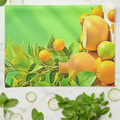 Levendig Oranje Groen Stilleven Design Theedoek (Gevouwen)