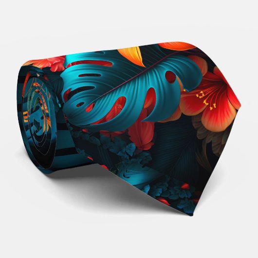 Levendig Oranje Hawaïaans motief Stropdas (Opgerold)