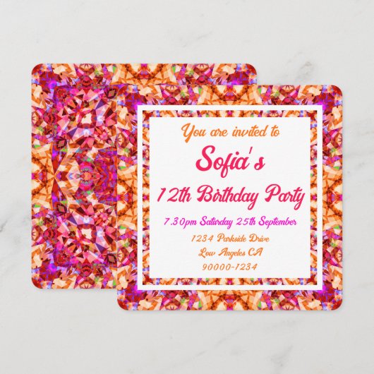 Levendig Oranje Helder Geel Krachtig Roze Verjaard Kaart (Voorkant / Achterkant)