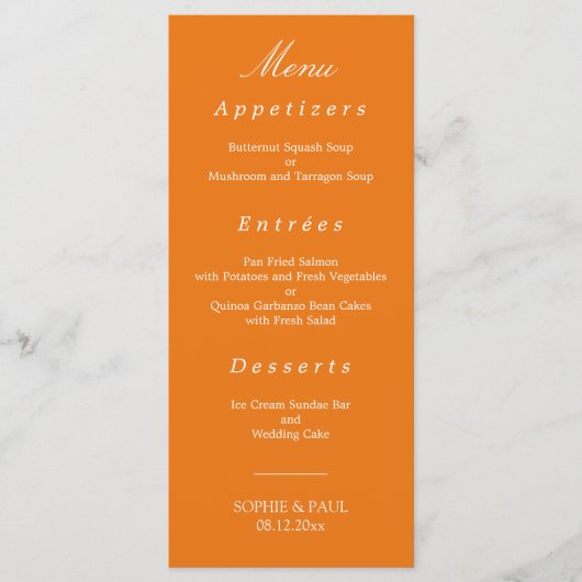 Levendig Oranje huwelijksmenu Menu (Voorkant)