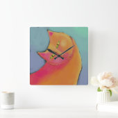 Levendig Oranje Kat Abstracte Art Vierkante Klok (Huis)