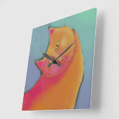 Levendig Oranje Kat Abstracte Art Vierkante Klok (Hoek)