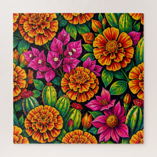 Levendig Oranje Magenta Fluweelboom Cactus Tropisc Legpuzzel