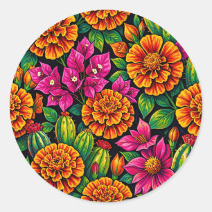 Levendig Oranje Magenta Fluweelboom Cactus Tropisc Ronde Sticker