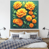 Levendig Oranje Marigold Boeket Canvas Afdruk (Insitu (Slaapkamer))