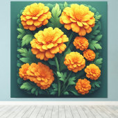 Levendig Oranje Marigold Boeket Canvas Afdruk (Insitu (Houten vloer))