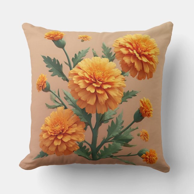 Levendig Oranje Marigold Boeket Kussen (Voorkant)