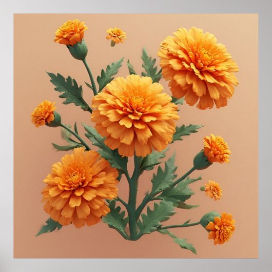 Levendig Oranje Marigold Boeket Poster (Voorkant)