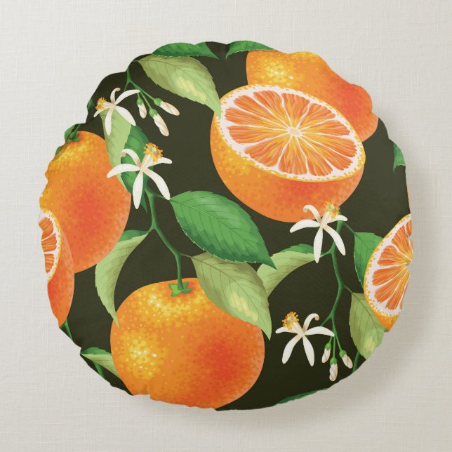 Levendig Oranje naadloos patroonontwerp Rond Kussen (Voorkant)