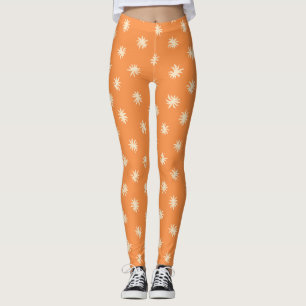 Levendig Oranje Organisch Spark Bloempatroon Leggings