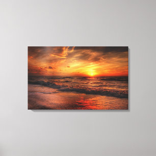 Levendig Oranje strand zonnescanvas Canvas Afdruk