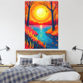 Levendig oranje zonsondergang meer landschapskunst canvas afdruk (Insitu (Slaapkamer))