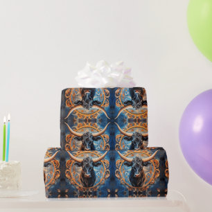 Levendig Ossenportret met bloemenmotieven Cadeaupapier