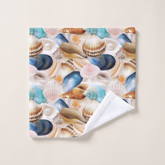 Levendig over zeeschelpen gepatterd bad handdoek (Wasdoekje)