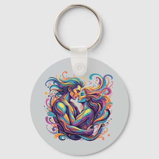 Levendig Paar Omhelst Psychedelische Stromende Kun Sleutelhanger (Voorkant)