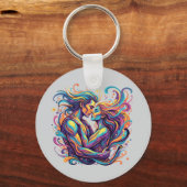 Levendig Paar Omhelst Psychedelische Stromende Kun Sleutelhanger (Voorkant)