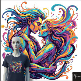 Levendig Paar Omhelst Psychedelische Stromende Kun Tri-Blend Shirt