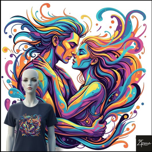 Levendig Paar Omhelst Psychedelische Stromende Kun Tri-Blend Shirt