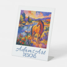 Levendig paard aan de rivier in impressionistisch 