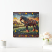 Levendig paard in kleurrijke Boerderij scene Vierkante Klok (Huis)