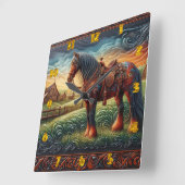 Levendig paard in kleurrijke Boerderij scene Vierkante Klok (Hoek)