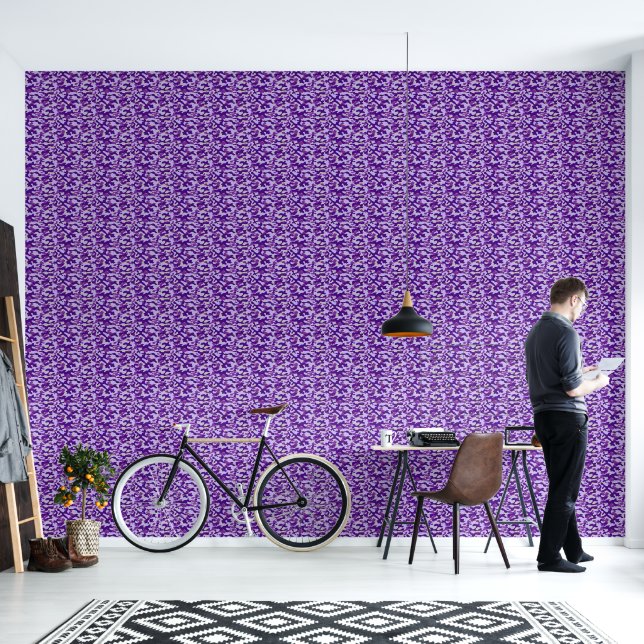 Levendig Paars Camouflagepatroon  Behang (Woonkamer)